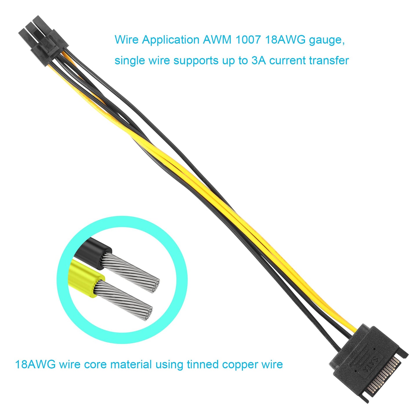 ELFJMZP SATA 15 PIN to ATX 6PIN Adapter GPU Power Cable 8.7in/22.0cm(Pack of 2)