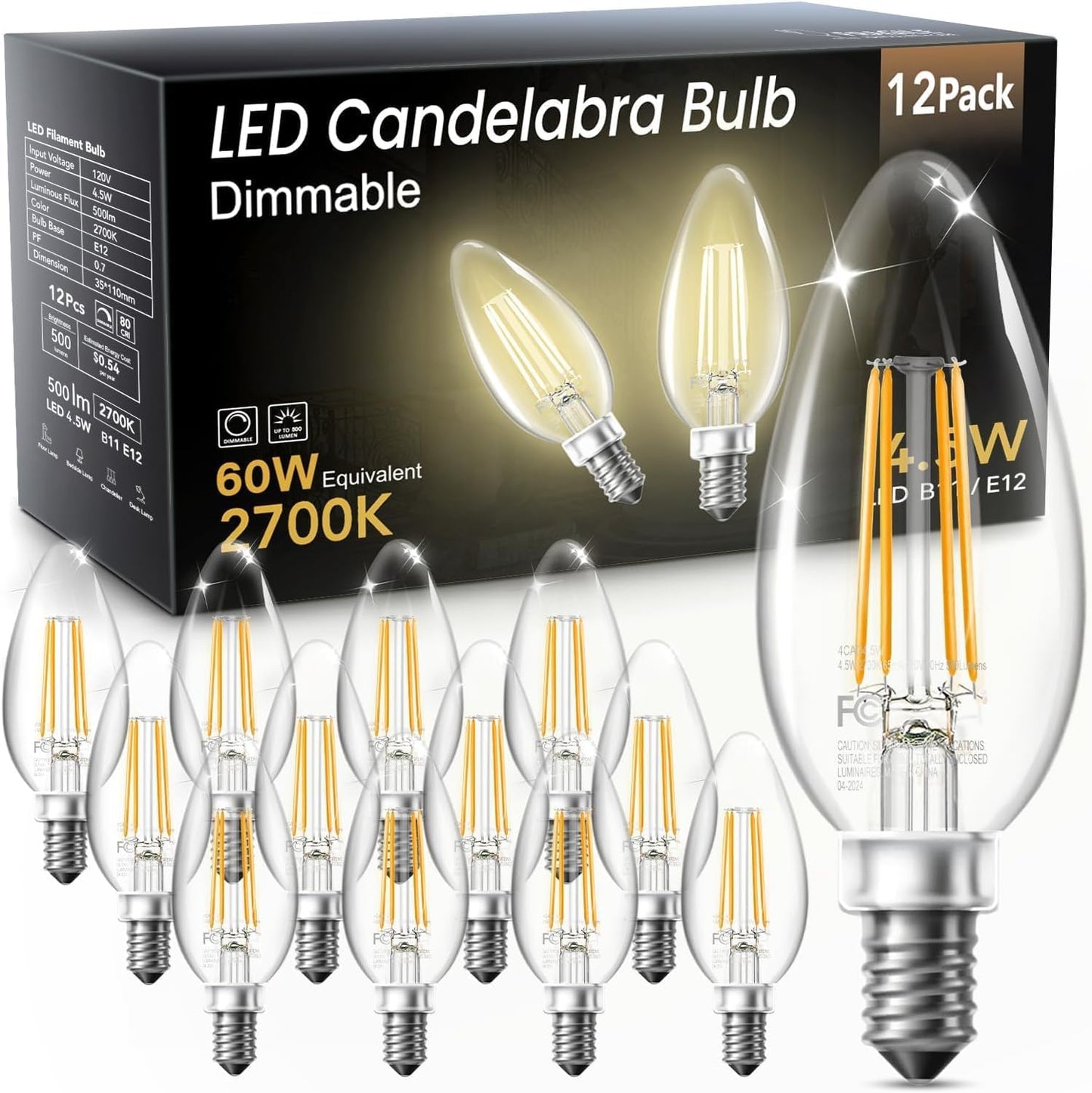 TJOY Candelabra LED Bulbs, E12 60W Equivalent Dimmable for Chandelier Light