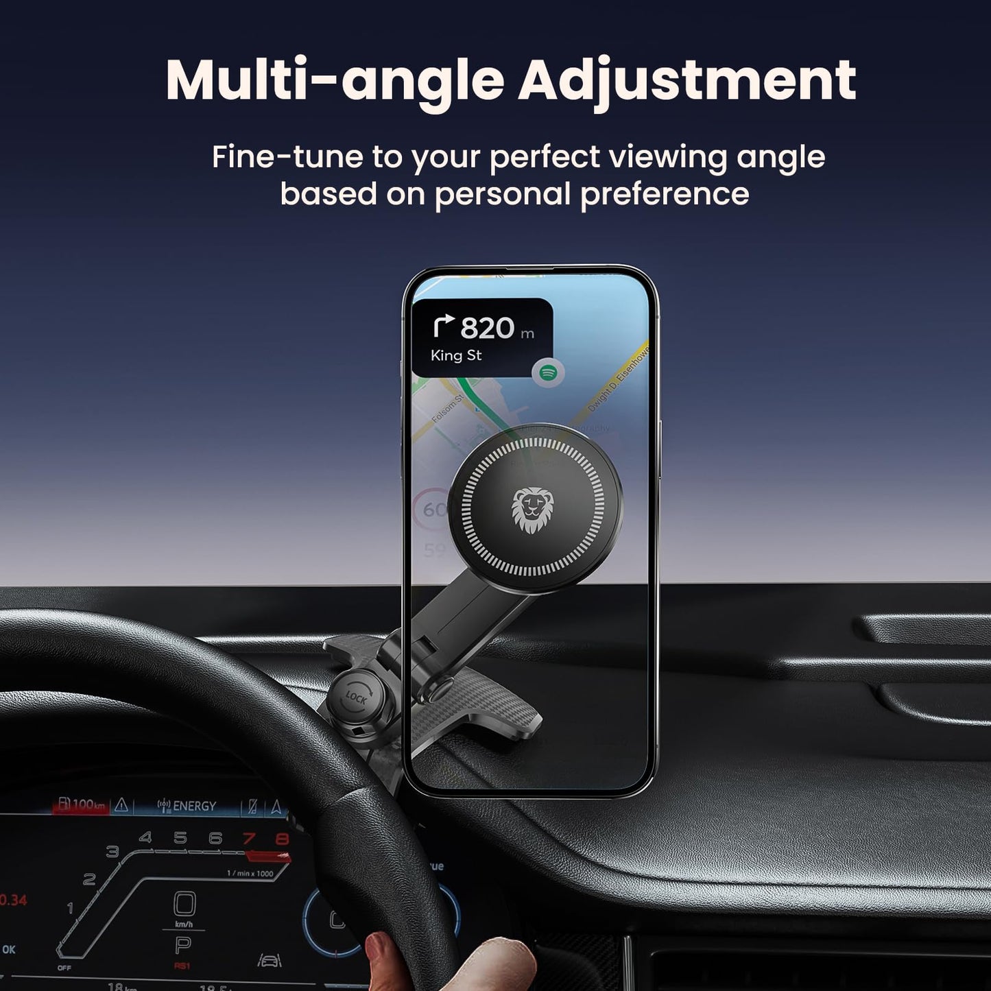 JunDa Universal 360-Degree Rotating Car Phone Holder, Multifunctional Dashboard Phone Mount with Clip for All Smartphones, Secure Flexible Grip