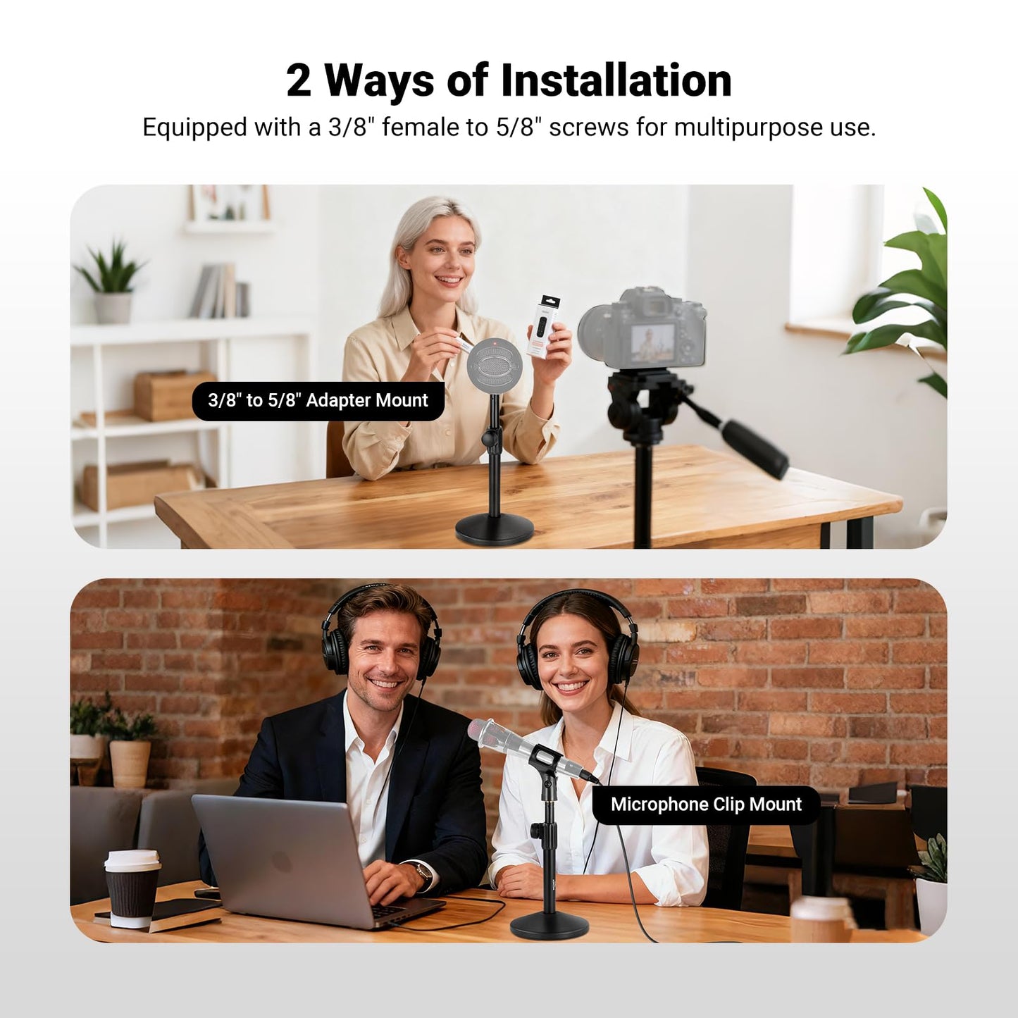 NEEWER Desk Microphone Stand, Adjustable Table Top Mic Holder Mount with Clip and 3/8" to 5/8" Adapter Compatible with Blue Yeti Snowball HyperX