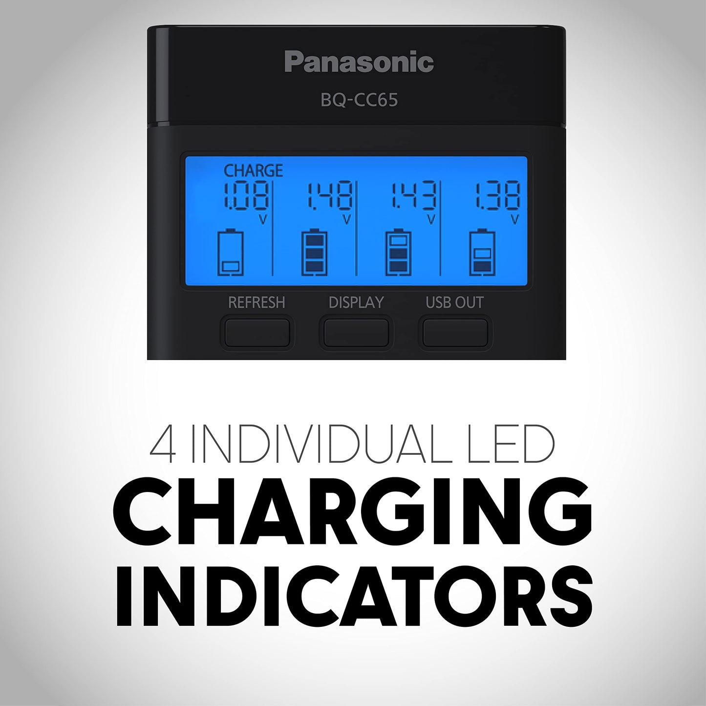 Panasonic K-KJ65KHA4BA Super Advanced 4-Position Quick Charger with LCD Indicator Panel, USB Charging Port and 4AA eneloop pro Rechargeable…