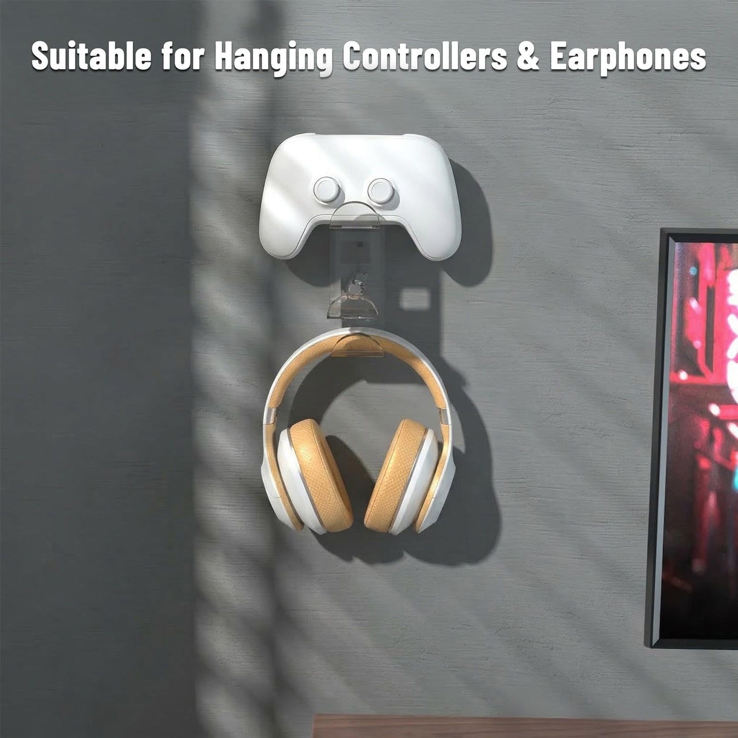 NiHome Clear Acrylic Game Controller Wall Hanger Stand, Dual Gamepad Controller & Headphone Hanger Holder for Xbox PS5 PS4 PS3 Switch, Wall Mount