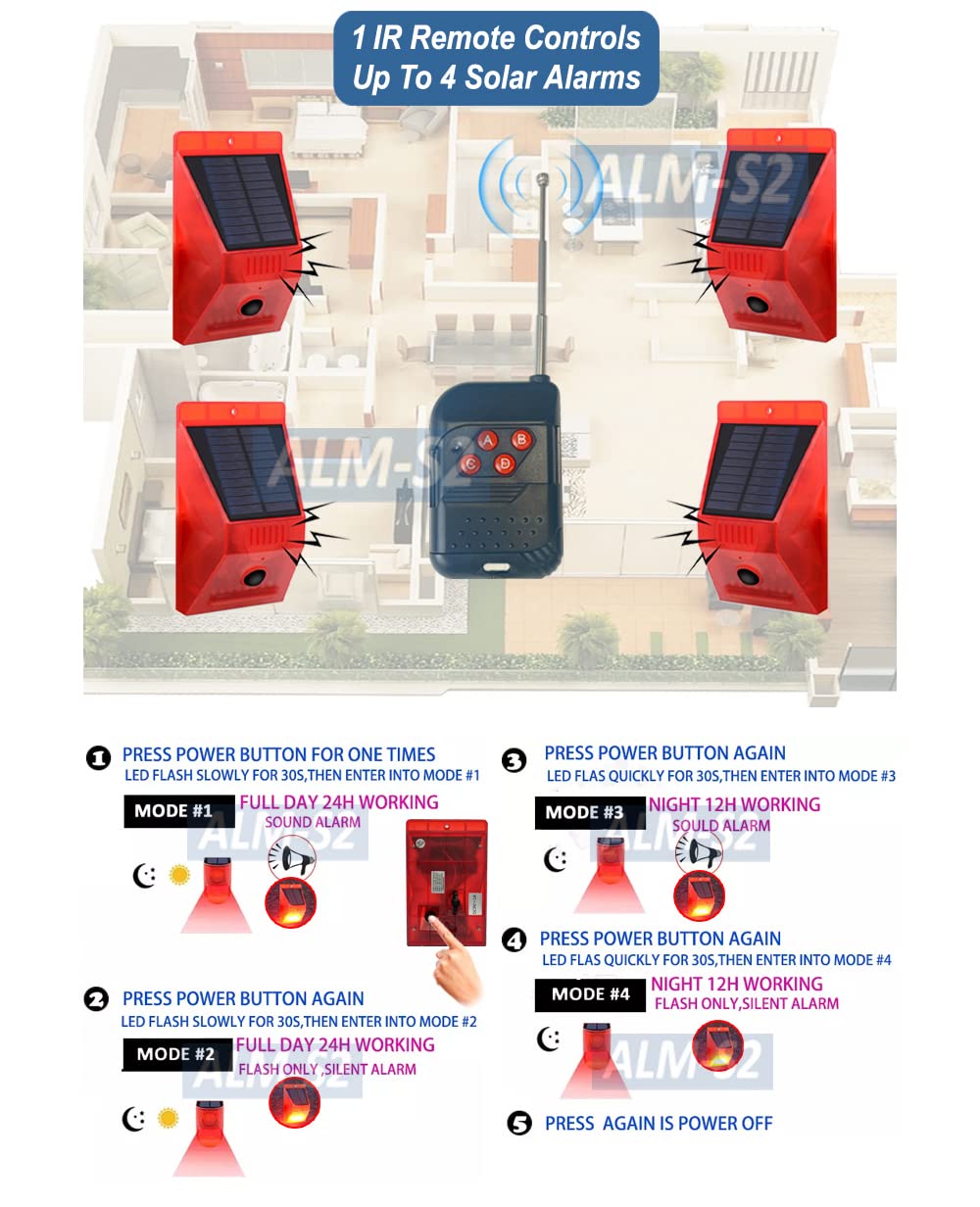 Solar-Powered Outdoor Motion Sensor Alarm with IR Remote Control