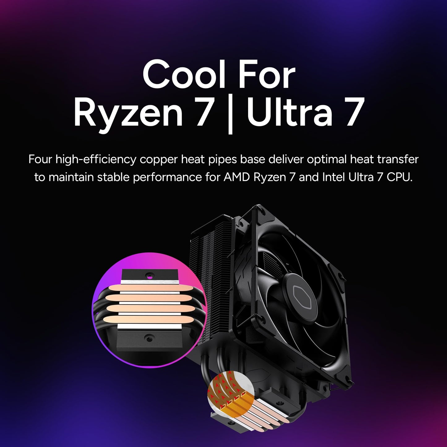 Cooler Master Hyper 212 Black CPU Air Cooler - 120mm High Performance PWM Fan, 4 Copper Heat Pipes, Aluminum Top Cover, Low Noise & Easy Installation