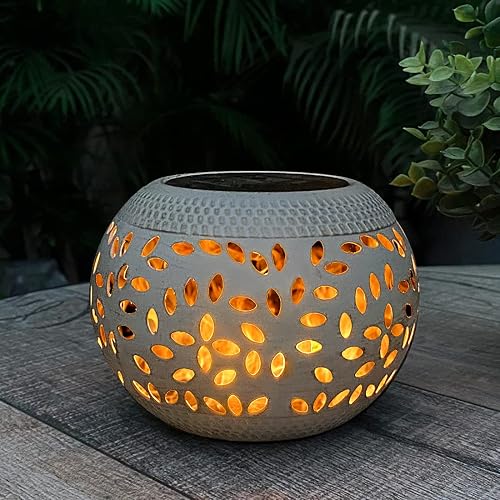 Solar Table Lantern Outdoor Waterproof- Dancing Flickering Flame Solar Powered LED Light,White Metal Desktop Decorative Lamp for Gifts for Women
