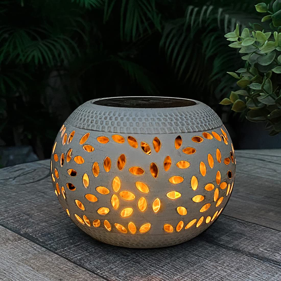 Solar Table Lantern Outdoor Waterproof- Dancing Flickering Flame Solar Powered LED Light,White Metal Desktop Decorative Lamp for Gifts for Women