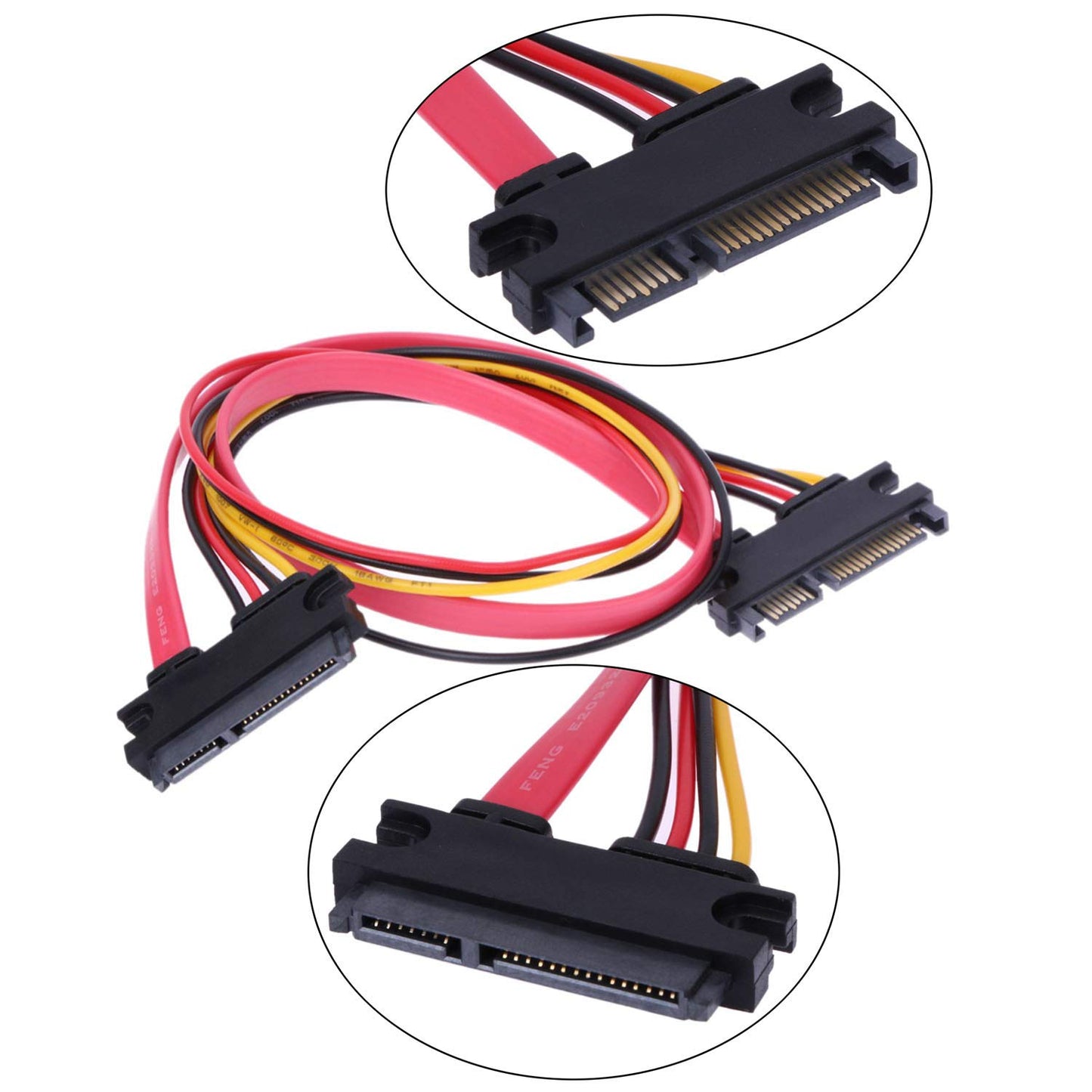 RLECS 2-Pack 50cm SATA Power Cable 22Pin (7+15) Male Plug to 22 Pin Female Jack Connector SATA Serial ATA Data Power Combo Extension Cables Wire Cords