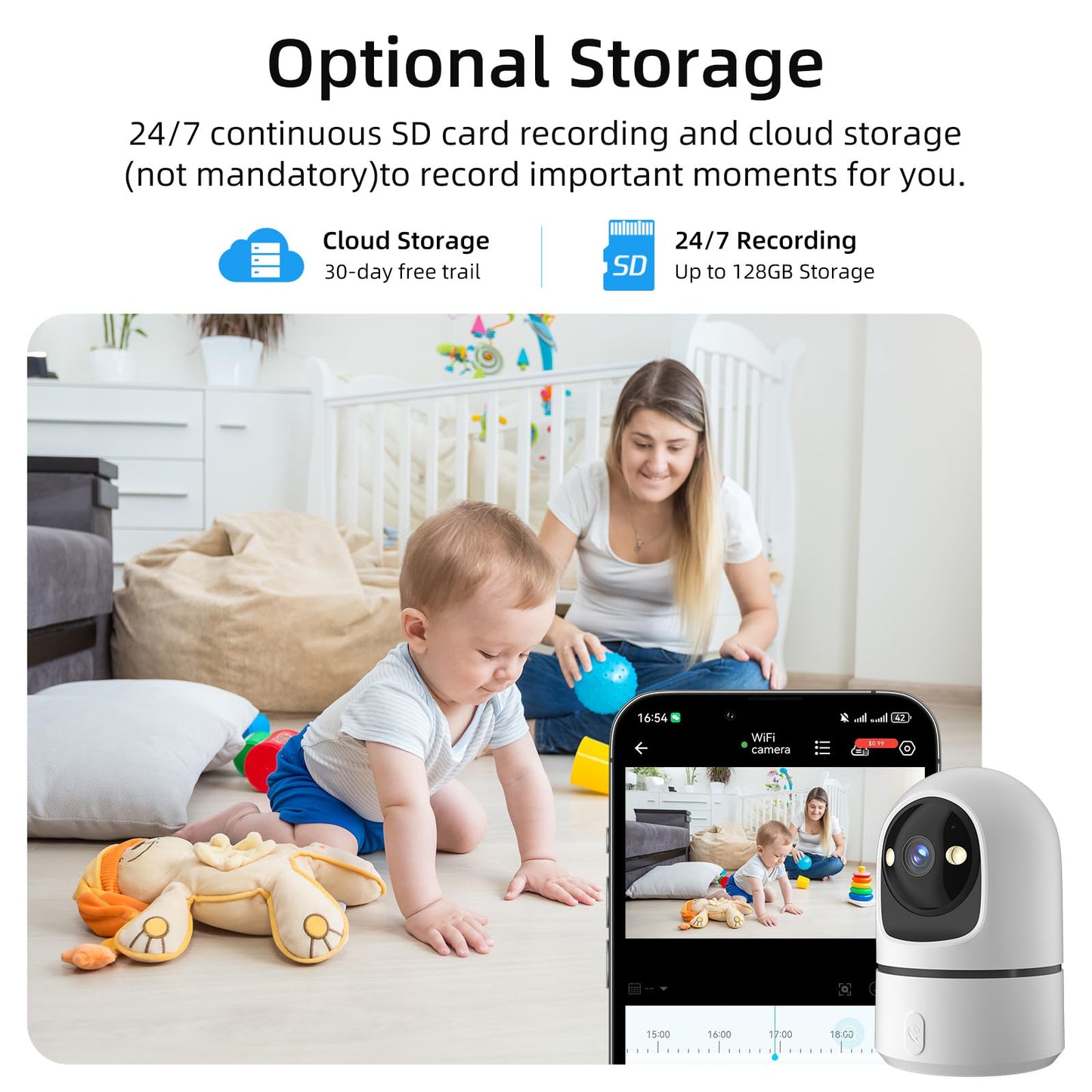 Apone 2.4Ghz WiFi Security Camera Indoor, Baby Monitor Pet Camera 360° for Home Security, One-Touch Call, Smart Motion Detection, IR Night Vision