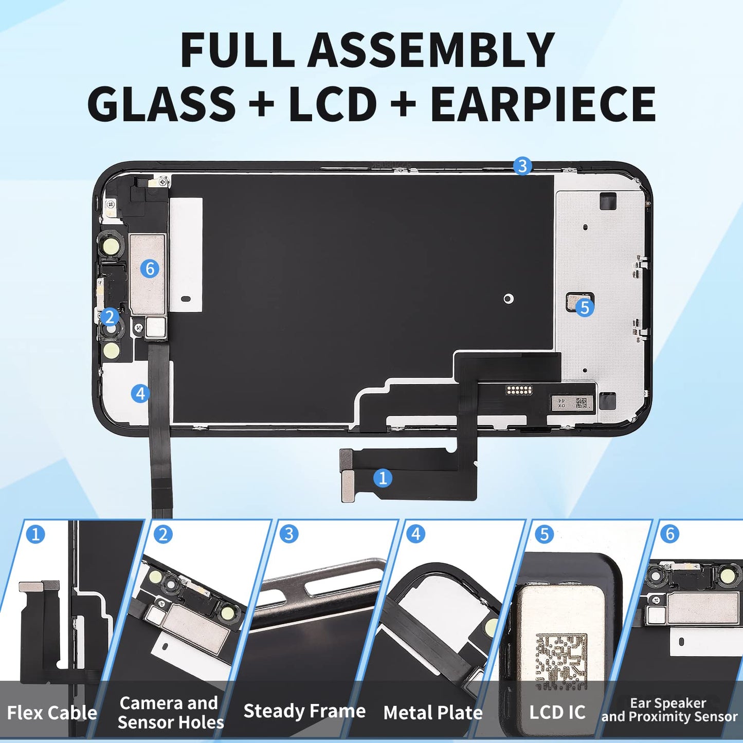 CYKJGS for iPhone XR Screen Replacement 6.1" with Ear Speaker and Proximity Sensor, 3D Touch LCD Display Digitizer Full Assembly with Front Earpiece