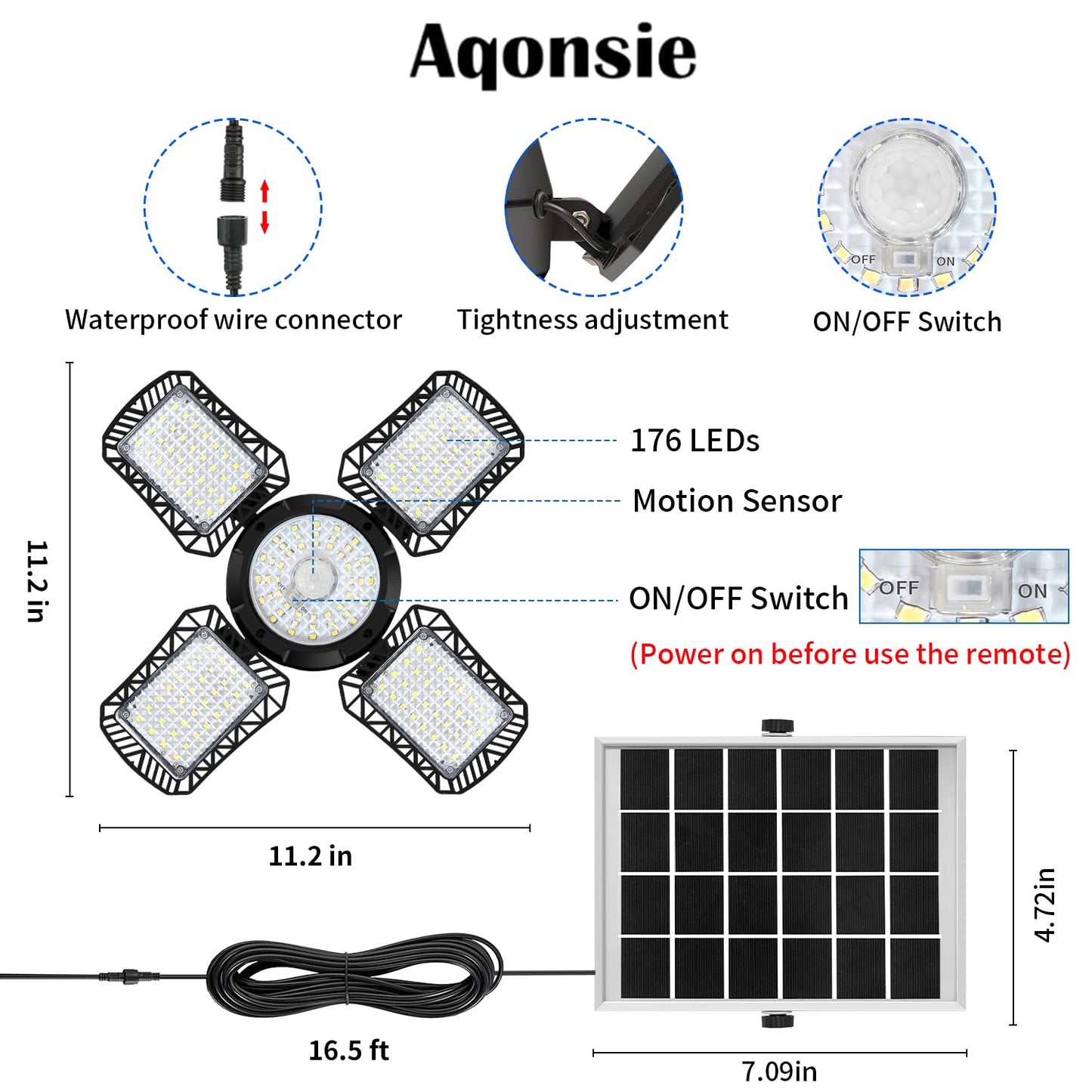 Aqonsie Solar Shed Light Outdoor Indoor, 176LED Solar Powered Motion Sensor Pendant Light Daytime Available, Solar Indoor Lights with 5 Lighting Modes