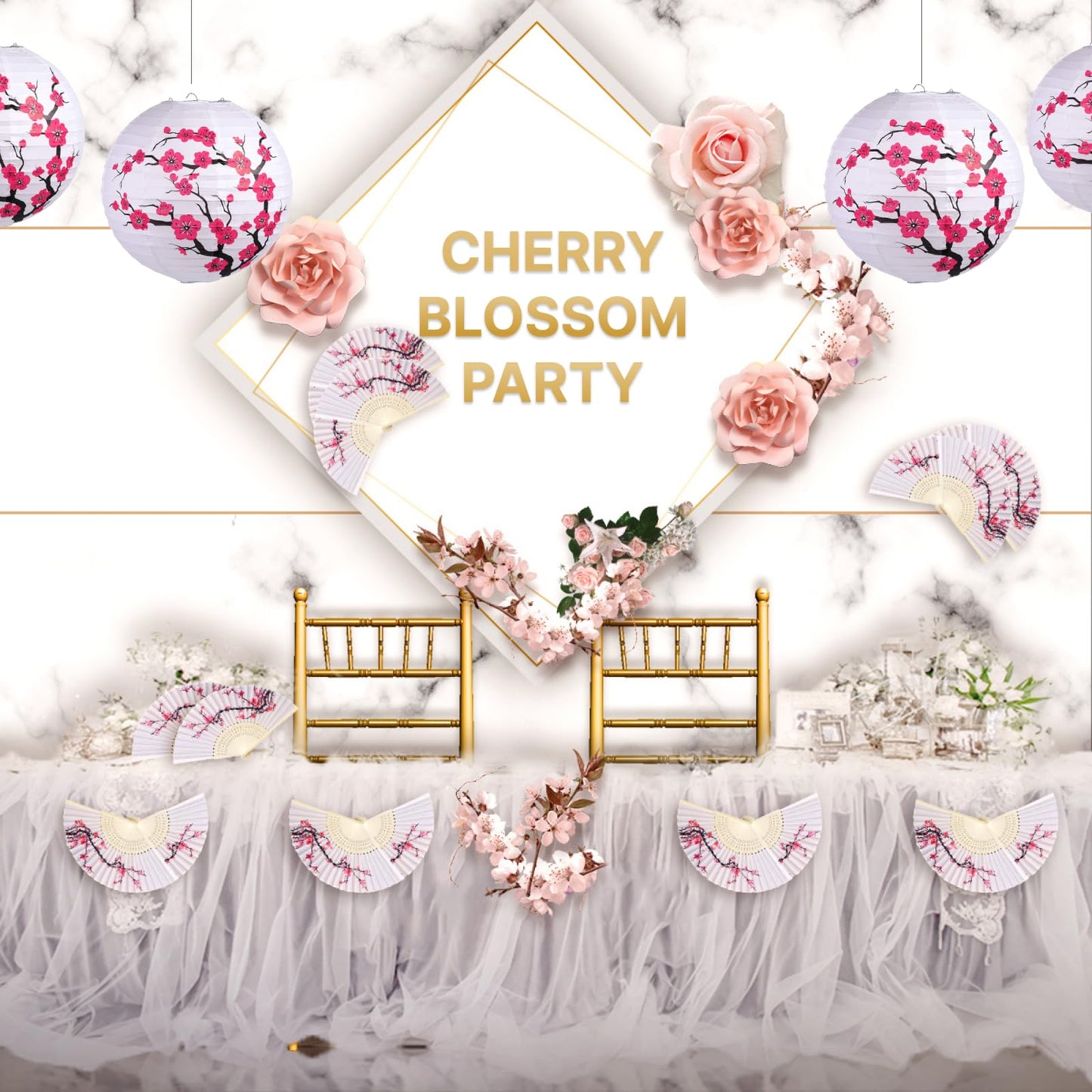 LEFTSTARER 6Pcs Cherry Blossom Lantern Decor for Cherry Blossom Party Decorations, Japanese Paper Lantern Lamp for Japanese Party Decorations, Mulan
