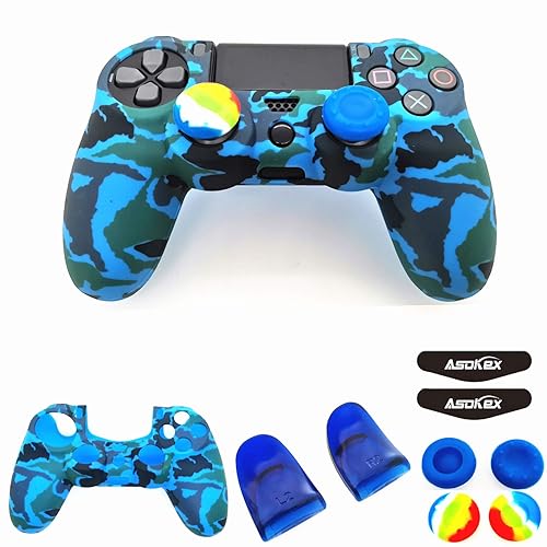 Silicone Skin Cover for Ps4 Controller (1pc Anti-Slip Case, 1 Pair L2 R2 Trigger Extender, 4pcs Thumb Grips,4pcs LED Light Bar Decal) Protector