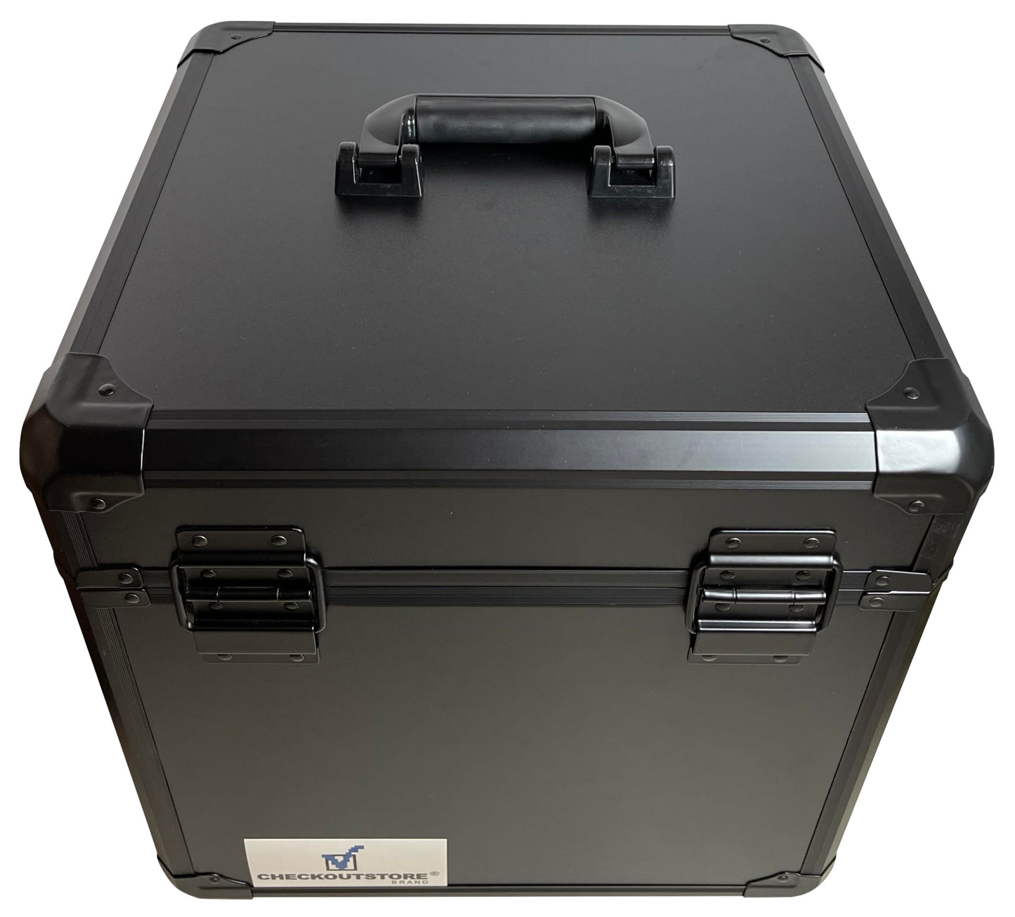 CheckOutStore Black Limited Aluminum 12" LP Vinyl Record Storage Box (Holds Up to 100 Records)