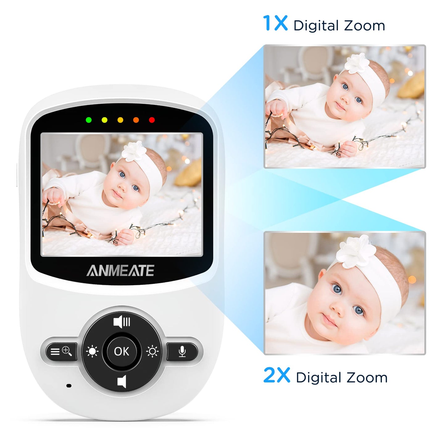 ANMEATE Video Baby Monitor with Digital Camera, Digital 2.4Ghz Wireless Video Monitor with Temperature Monitor, 960ft Transmission Range, 2-Way Talk