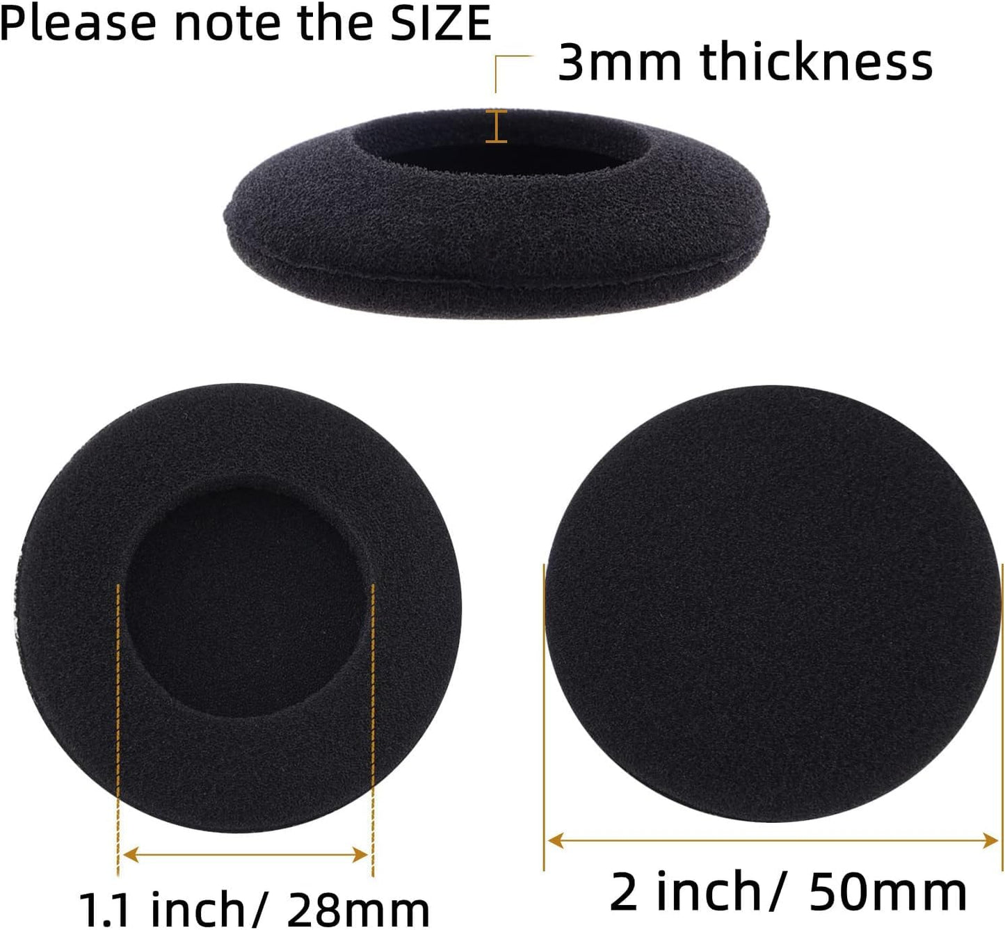 RMISODO 2 Inch Foam Pad EarPad Ear Cover Compatible with Sony Sennheiser Philips Headphone, 5 Pairs, Black