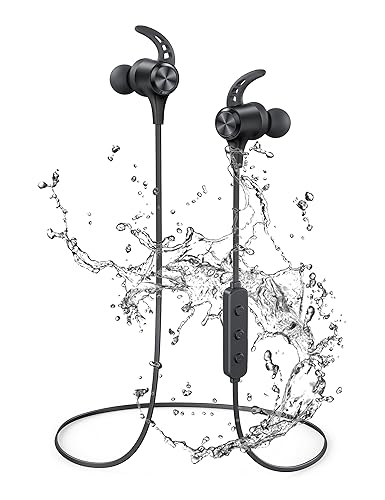SWIPESMITH Wireless Headphones, Bluetooth 5.2 Stereo aptX Wireless Earbuds Bass Bluetooth Earbuds Bulit-in Mic with 16H Playtime, Magnetic, IPX7…