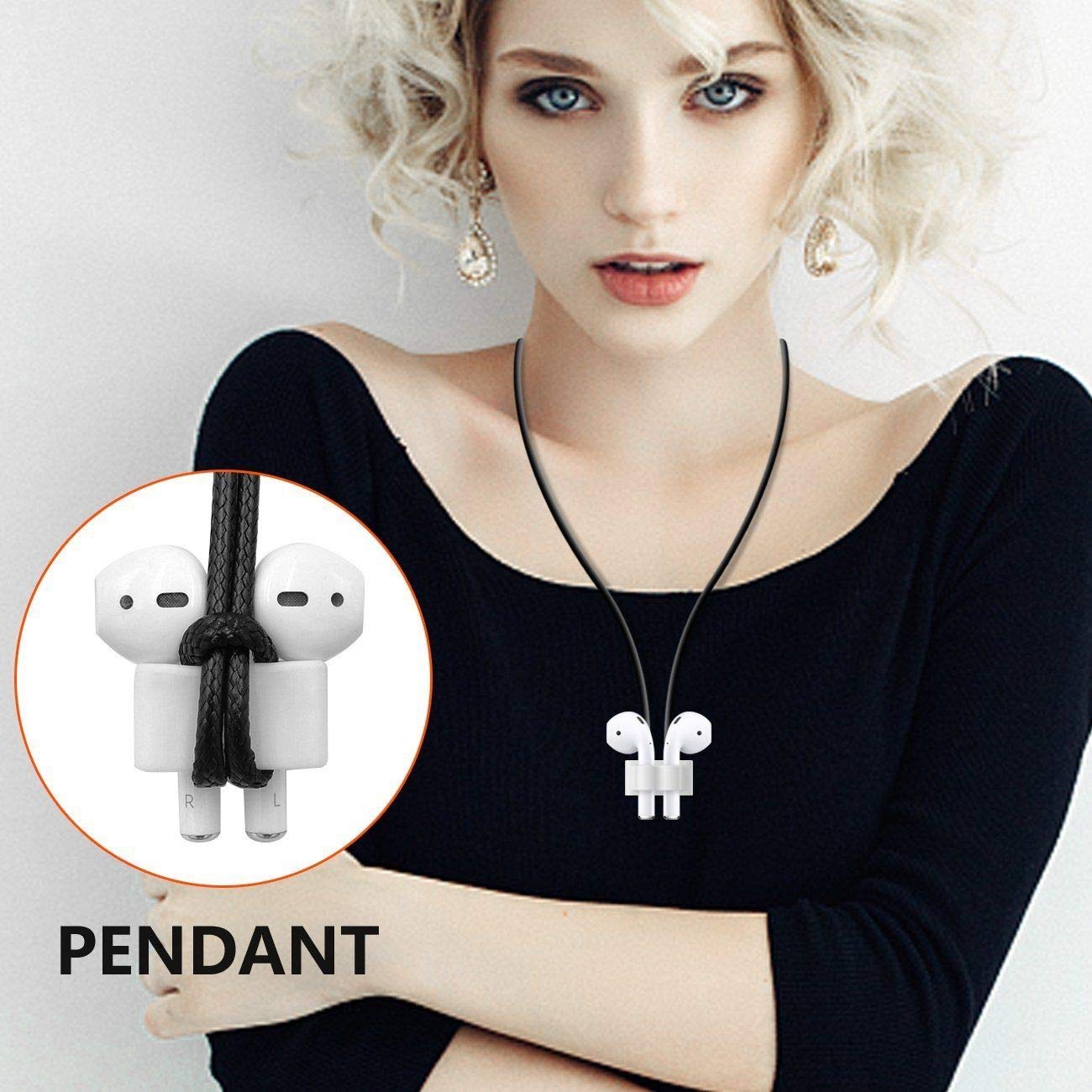 FINENIC Airpods Watch Band Holder, Shock Resistant Silicone Holder, Portable Anti-Lost Airpods Accessory, Compatible for Apple Airpods 1/2/3/4 (Black