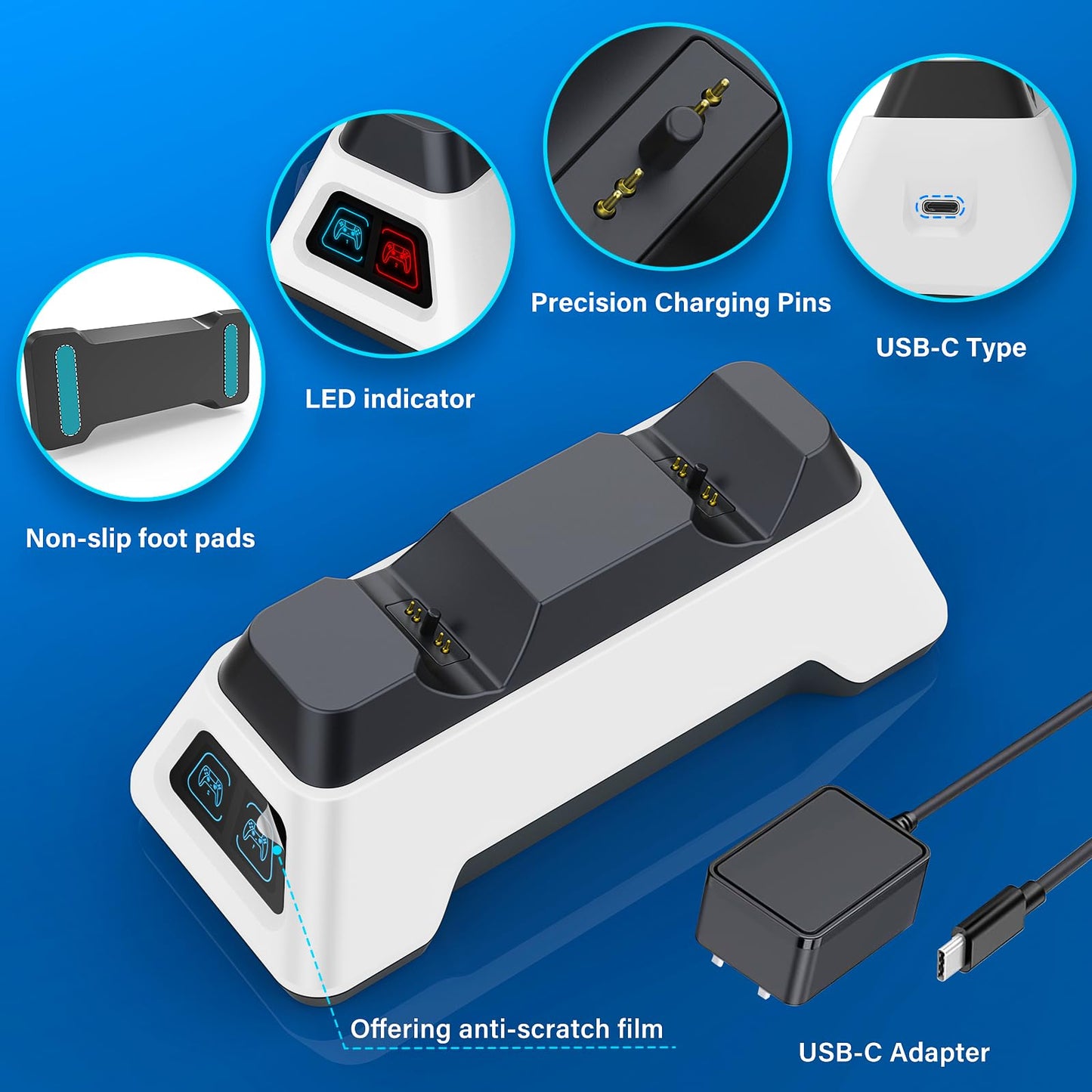 Controller Charger Station,PS5 Charging Station,Controllers Dock with LED Light,PS5 Controllers Charger Station with AC Adapter for PlayStation 5