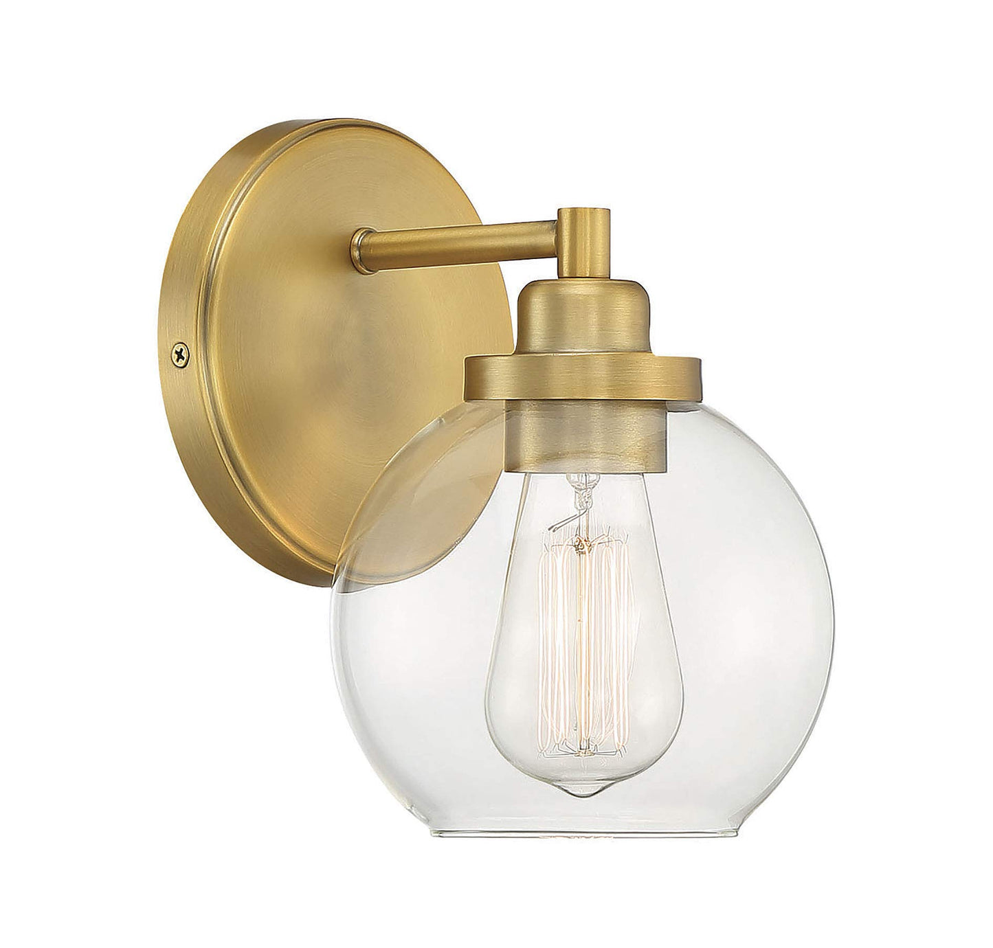 Savoy House 9-4050-1-322 Carson Mid-Century Modern Clear Glass Bathroom Vanity Wall Sconce Light, 1-Light 60 Watt, 9" H x 6" W, Warm Brass