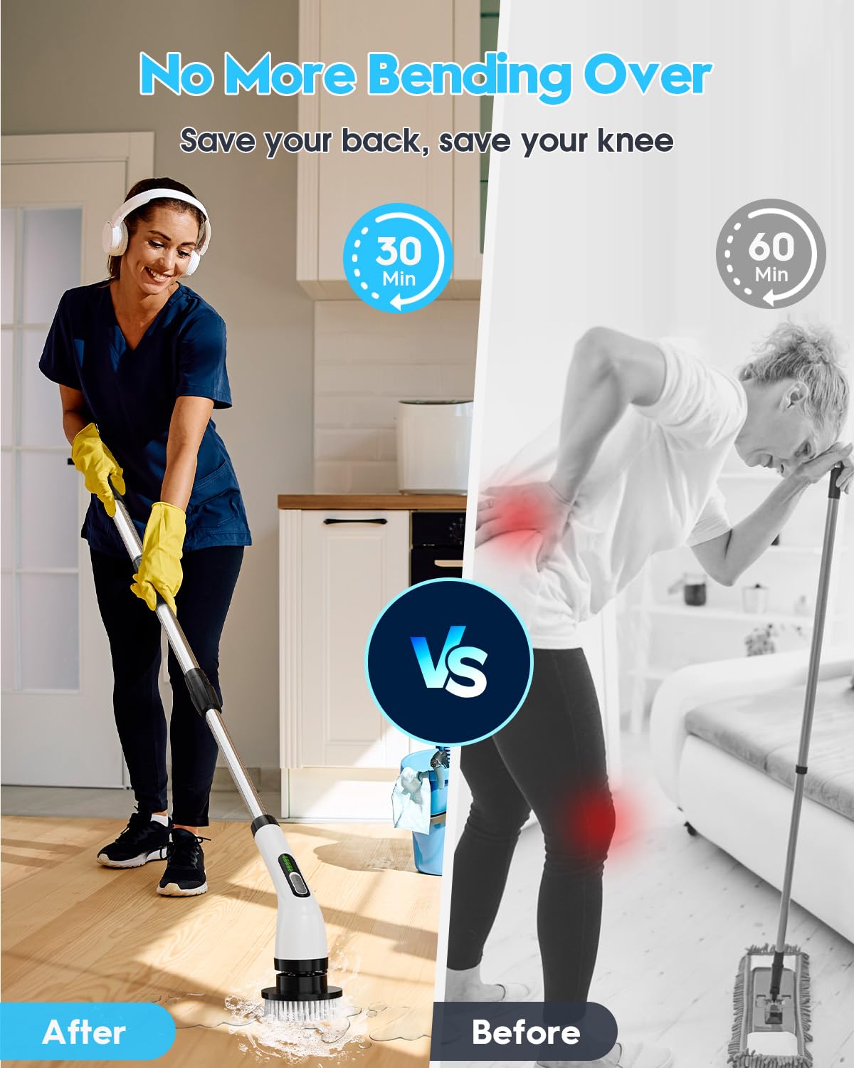 Highyes Electric Spin Scrubber for Cleaning Bathroom: Cordless Power Shower Scrubber - Electric Cleaning Brush for Tile Tub