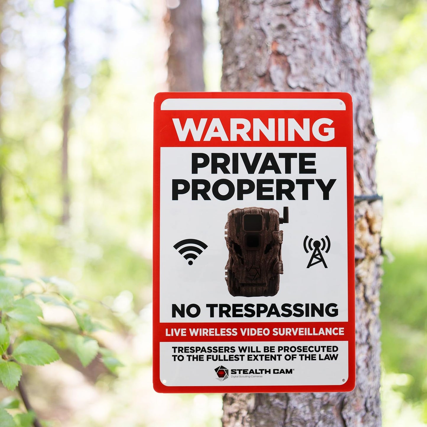 STEALTH CAM Durable Attachable 8"x12" Tin Outdoor Security Alert Warning Private Property No Trespassing Premises Under Surveillance Sign