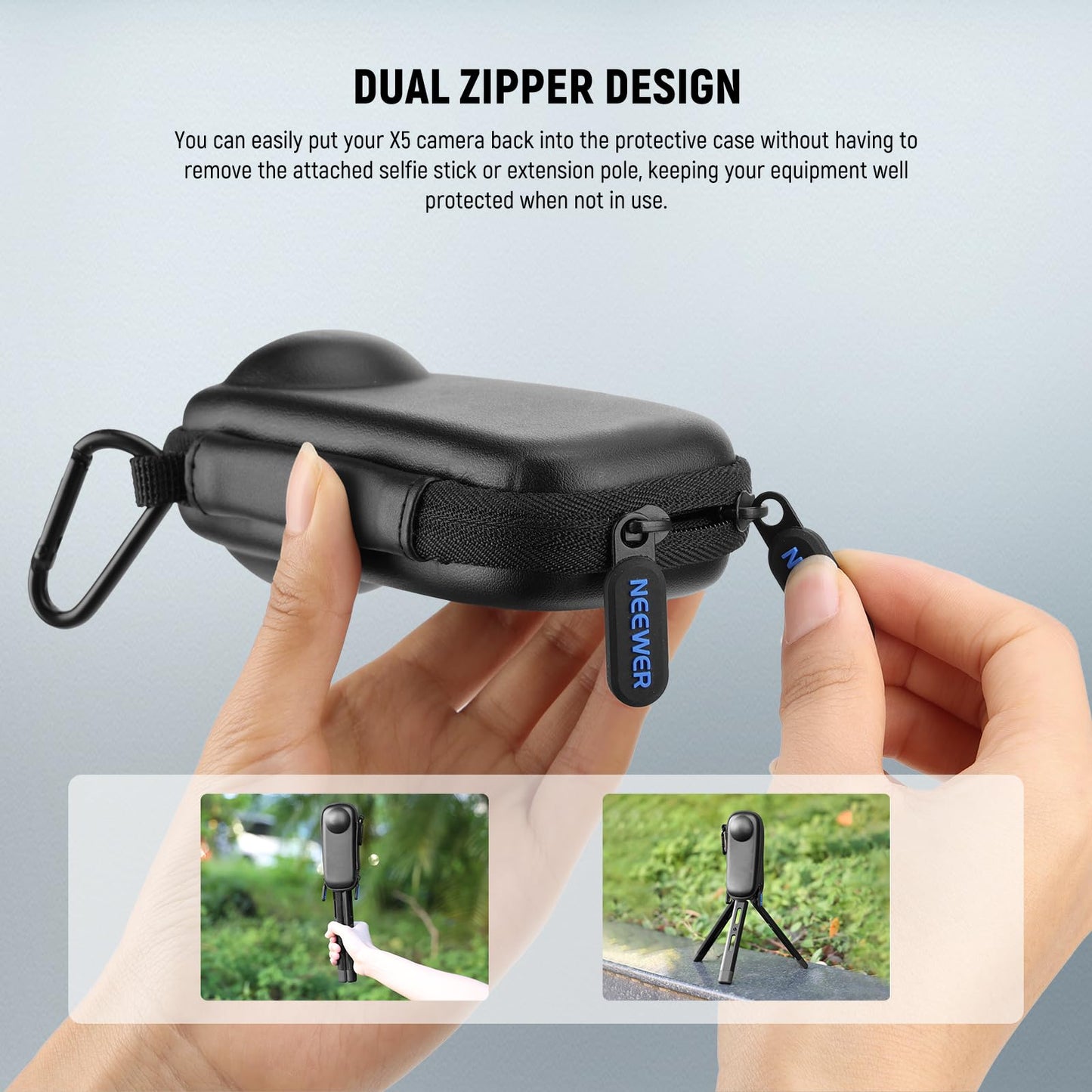 NEEWER BASICS Carrying Case Compatible with Insta 360 X5, Portable Small Travel Protector Hard Shell Protective Storage Bag with Carabiner, Action