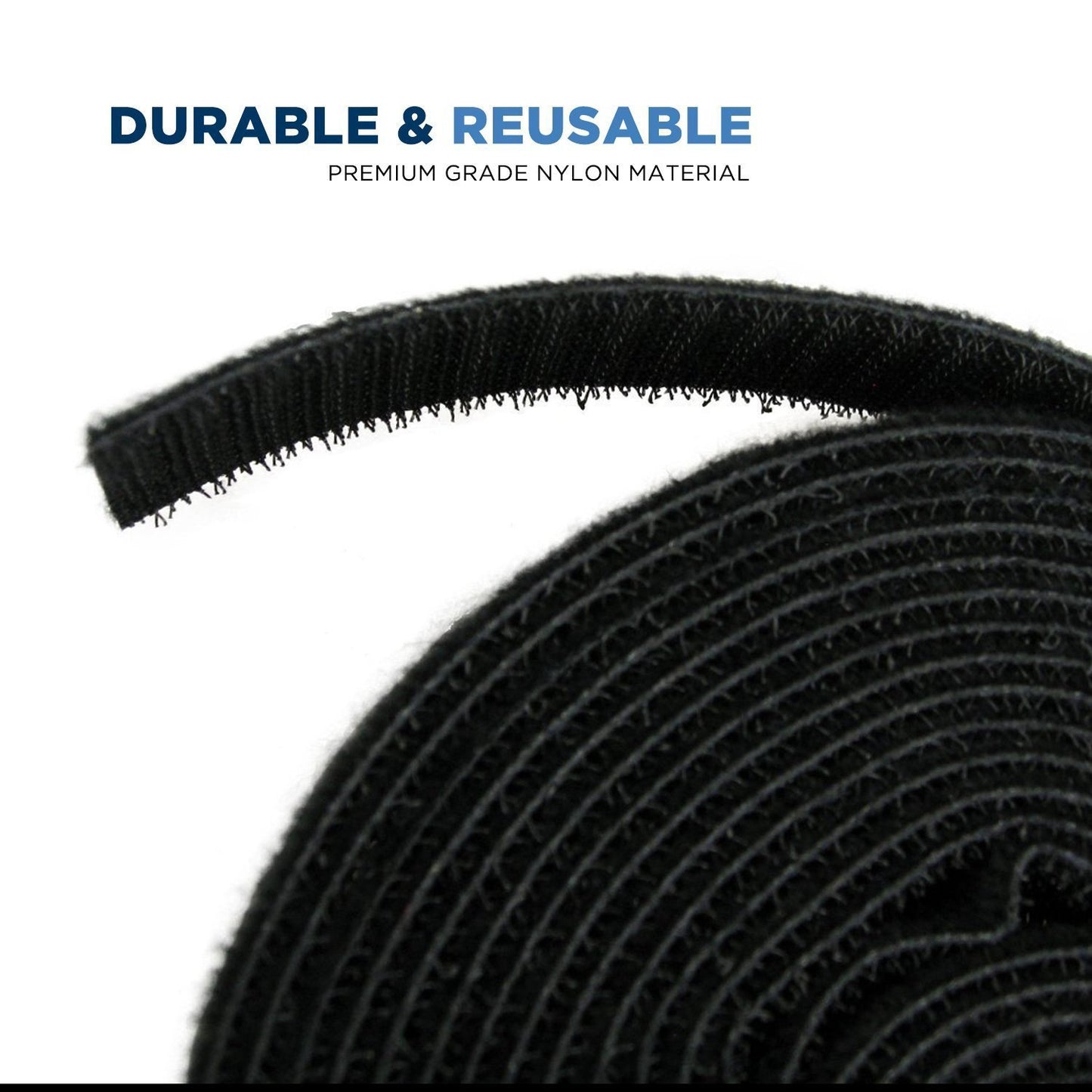 QualGear VR1-B-1-P-2PK Reusable Self Gripping Cable Tie Roll, Black - 2 Pack