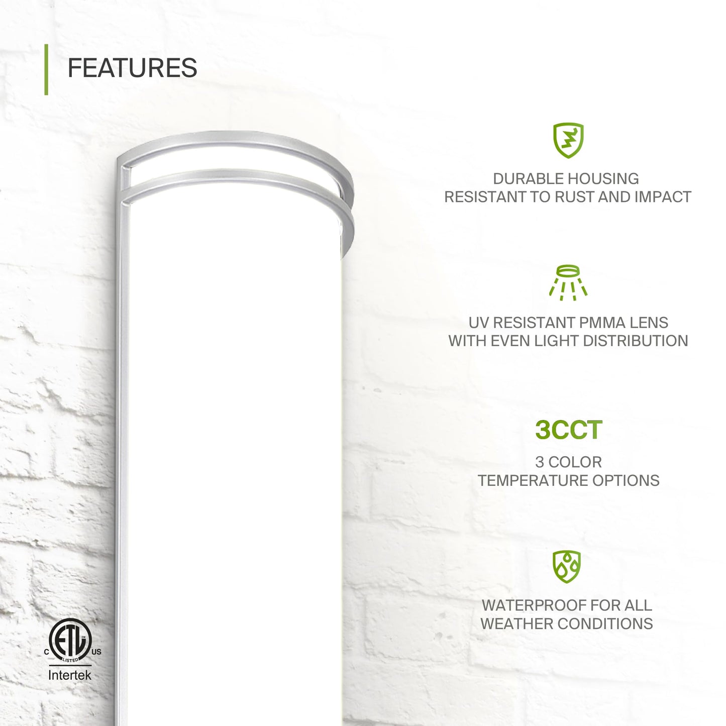 ASD 24 Inch LED Outdoor Sconce Lights - 25W 120-277V 3000K 4000K 5000K Nickel Exterior Lighting Fixtures, Dimmable Exterior Lights for House, Modern