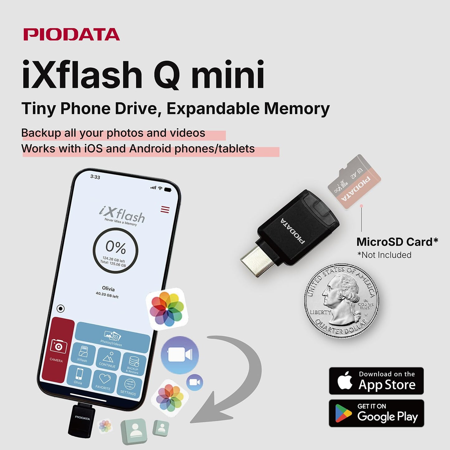 Piodata Micro SD Card Reader for iPhone 17/16/15, iPad, Android, Mac, PC, Laptop, USB C Memory Card Reader adapter, Auto Photo Backup, Apple MFi Photo