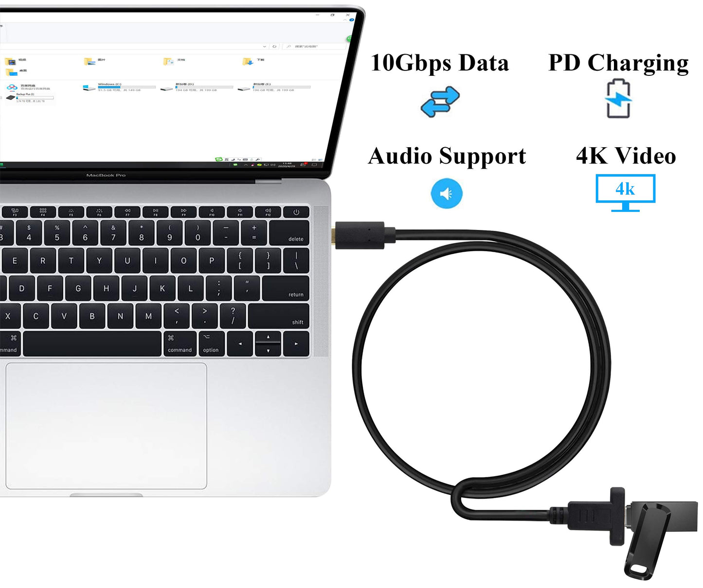 AAOTOKK USB 3.1 Type C Panel Mount Extension Adapter Cable Gen 2 USB Type C 3.1 Female Panel Mount to Male Cable,Supports Charging,Data,Audio,Video