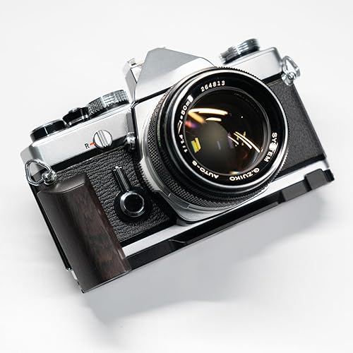 Handmade Wooden Wood Hand Grip L Alloy Base Plate for Olym pus OM2 OM1 OM-1 OM-2 Camera Holder (Ebony + Black Base)