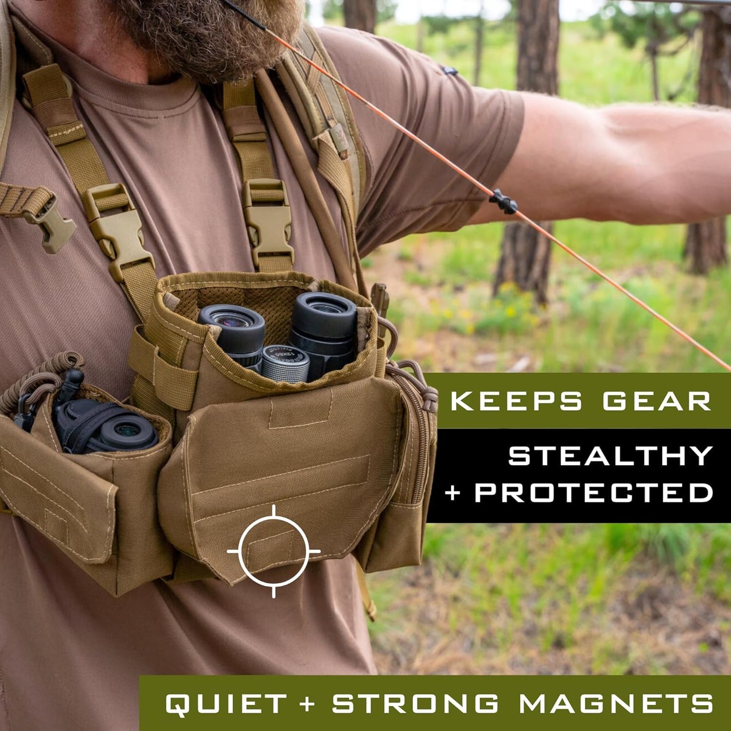 Waterproof Binocular Harness Chest Pack - Lightweight Bino Harness With Rangefinder Pouch, Binocular Case Chest Harness with Silent Magnetic Closure