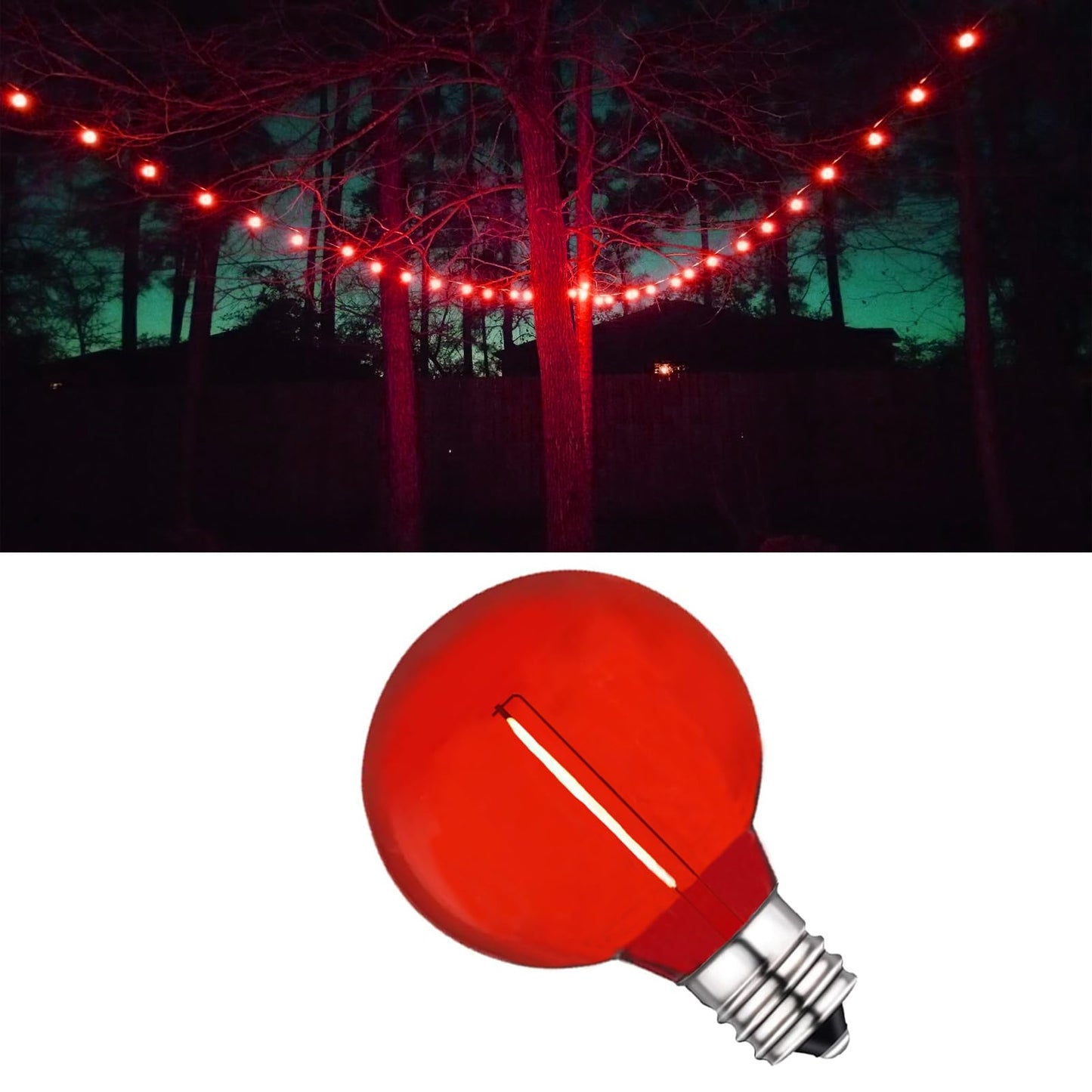 LRSUEYSKIN G40 Red LED Bulb 1W Replacement Light Bulbs Shatterproof Waterproof LED Outdoor String Lights Decorative Night Light E12/C7 Candelabra Base