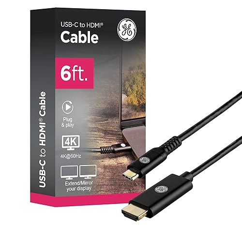 GE USB-C to HDMI 2.0 Cable, 6ft - 4K@60Hz UHD Video & Audio, Plug & Play, High-Speed 18Gbps, Compatible with MacBook, Chromebook, Laptops & More