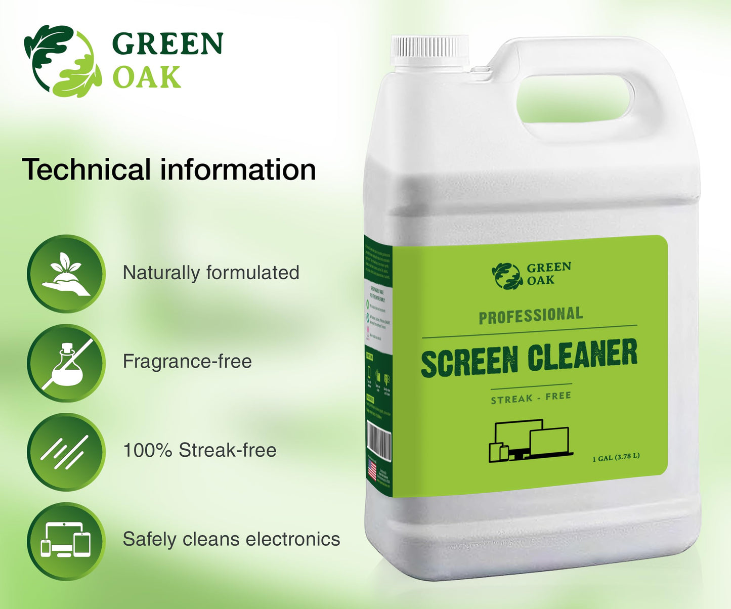 Green Oak Screen Cleaner Refill Professional Screen Cleaner Spray - Best for LCD & LED TV, Tablet, Computer Monitor, Phone - Safely Cleans