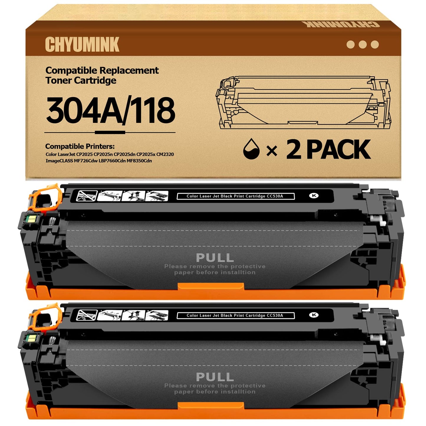 JC Toner Compatible for 304A CC530A Toner Cartridge for use with Color LaserJet CP2025 CP2025dn CM2320fxi mfp; imageCLASS MF726Cdw LBP766 ( Black