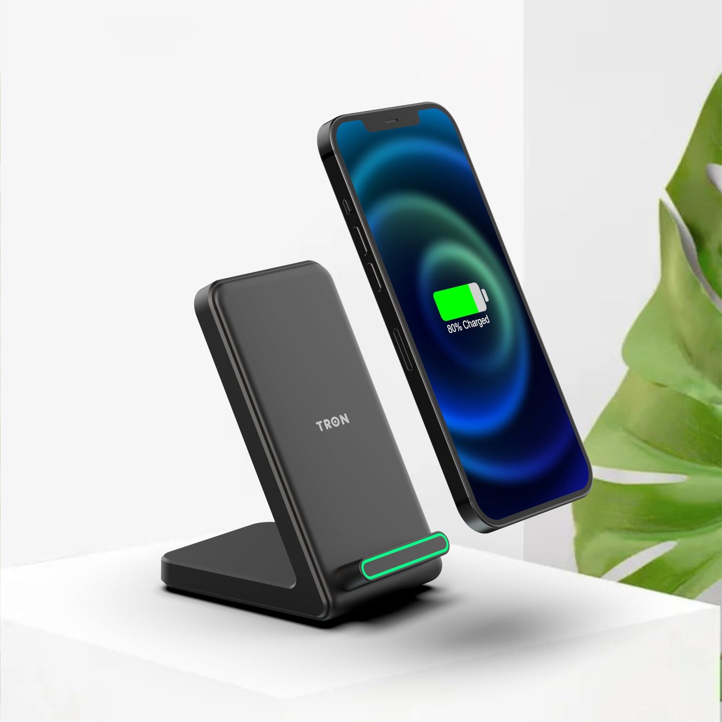 TRON Wireless Fast Charging Stand, 15W Induction Charger with LED Light, 6FT Cable - Compatible Android S24/S23/S22/S21/S20, Note 20/10, iPhone