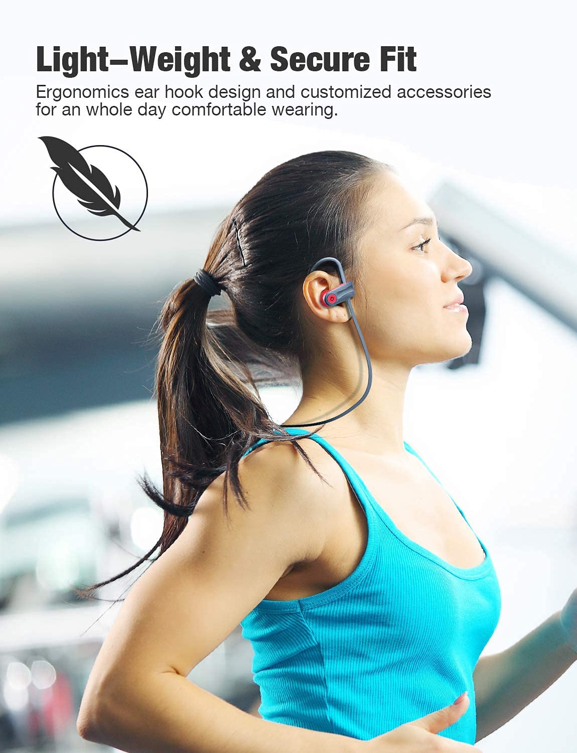 Otium Wireless Bluetooth 5.3 Sport Headphones Built-in Mic in Ear Running Headset with Earhooks 16 Hours Playtime