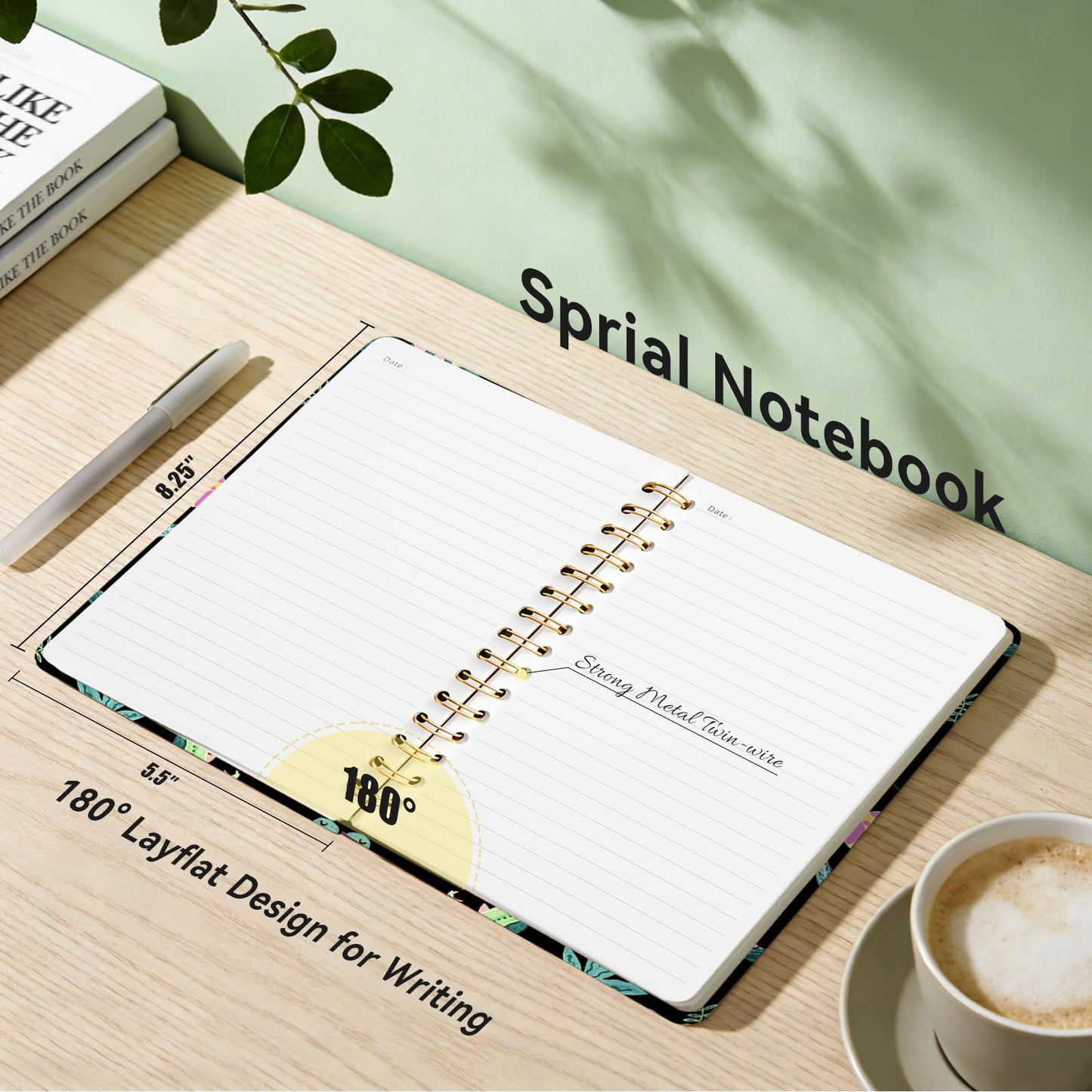 Hllwxrk Lined Spiral Journal Notebook for Work A5, 160 Pages, Dinosaur
