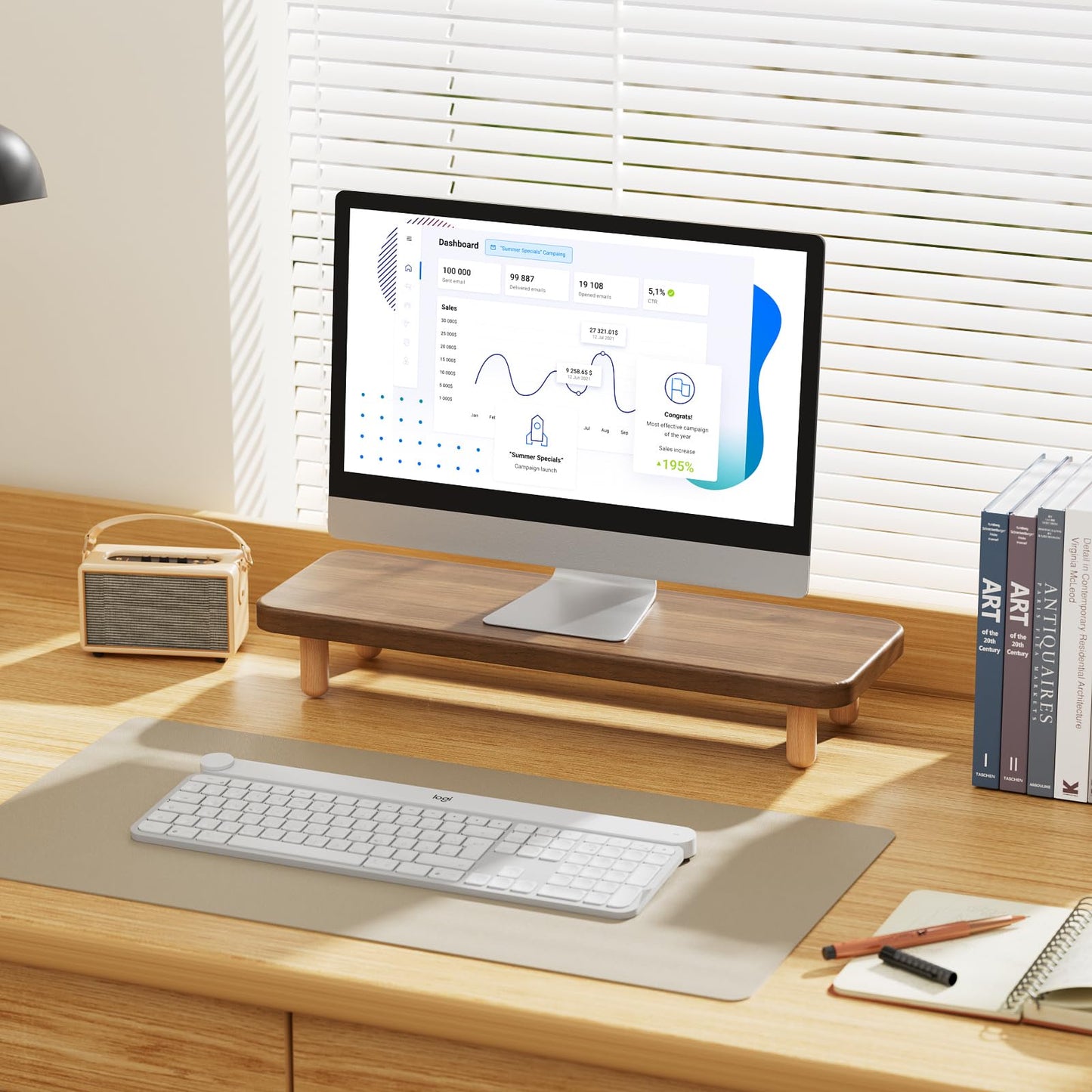 NestNeat Monitor Stand Riser, 24 Inch Wood Desk Organizer with Monitor Stand & Storage Computer Monitor and Laptop Riser Multifunctional Laptop Stand