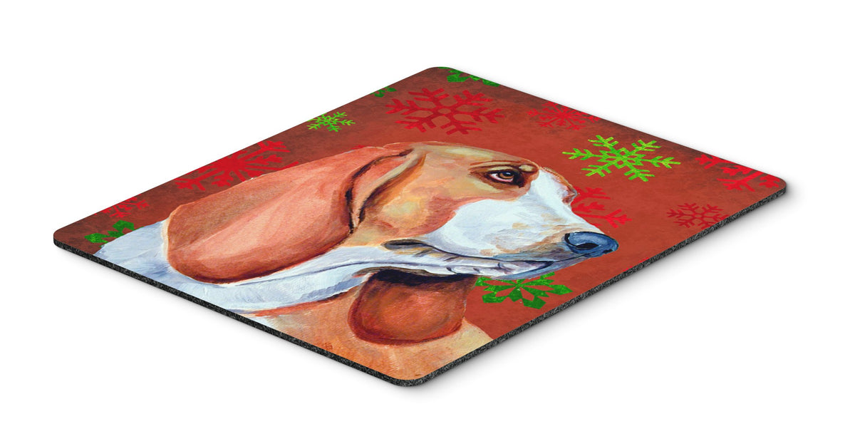 Caroline's Treasures LH9332MP Basset Hound Red and Green Snowflakes Holiday Christmas Mouse Pad, Hot Pad or Trivet for Home Office Gaming Working
