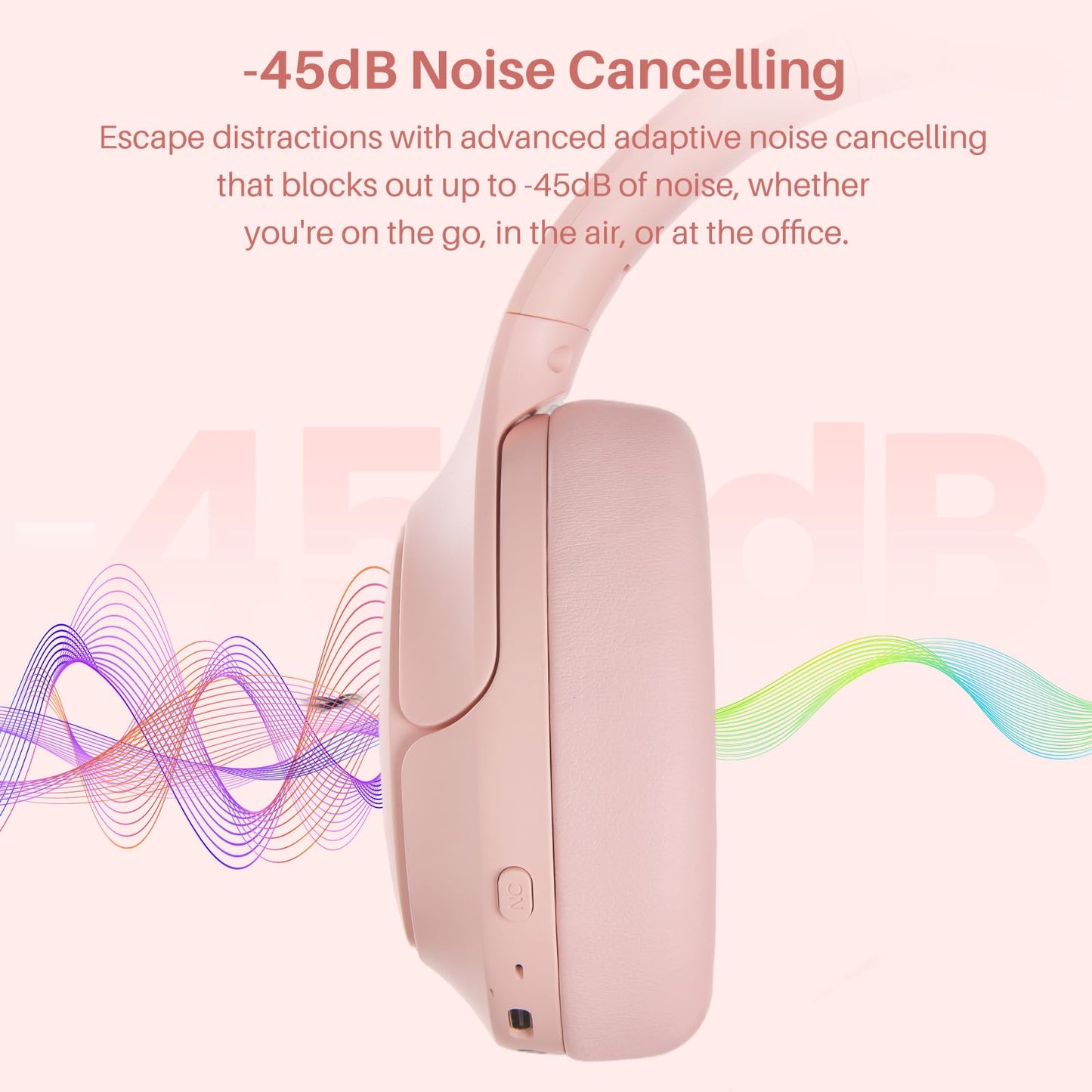 TOZO HT3 Hybrid Noise Cancelling Wireless Headphones, 90H Over Ear Headset
