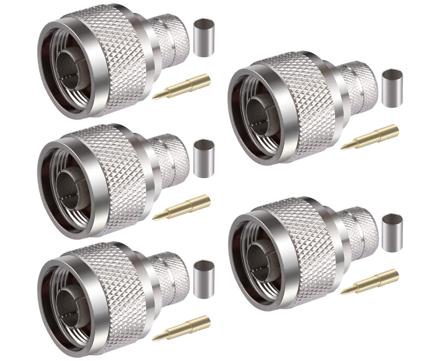 POBADY 5PCS N Male Connectors 50 ohm N Male Crimp RF Coaxial Connector for VLMR400 Belden 9913 RG8 RF Coaxial Cable