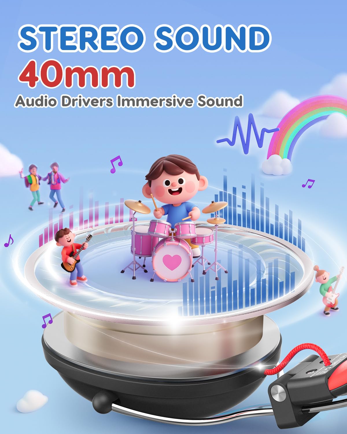 Acer Kids Headphones Wired for School, 74-85dB Limiter, Black Red OHW342