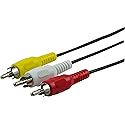 GE Composite Audio/Video Cable, 6 ft. RCA Style Plugs 3-Male to 3-Male, for TV, VCR, DVD, Blu Ray, Video Game System, Satellite, and Home Theater