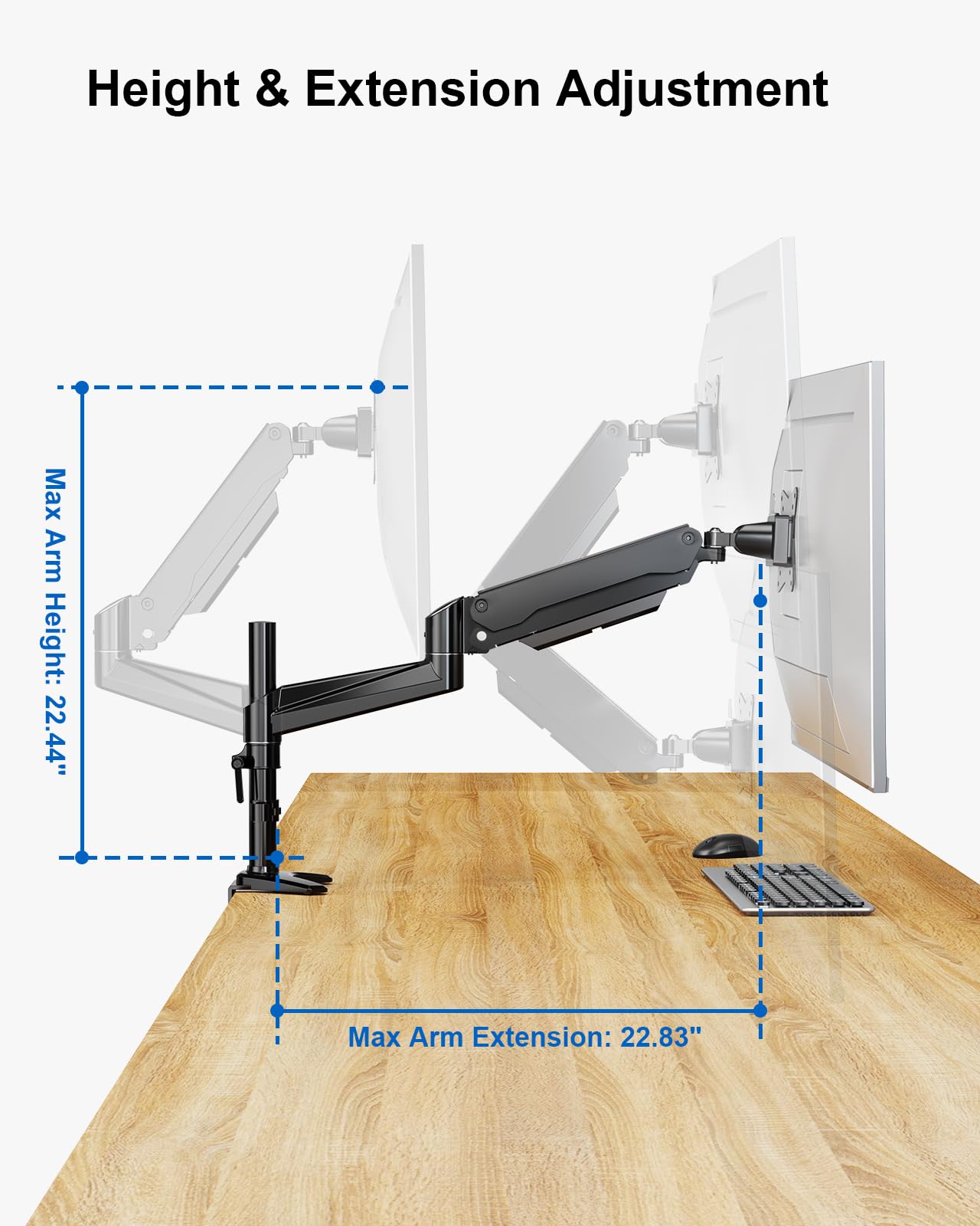 ERGOAV Single Monitor Desk Mount, Adjustable Monitor Stand Fits 13-34? Monitors up to 17 lbs, Tilt, Swivel, and Height Adjustment, Desk Clamp