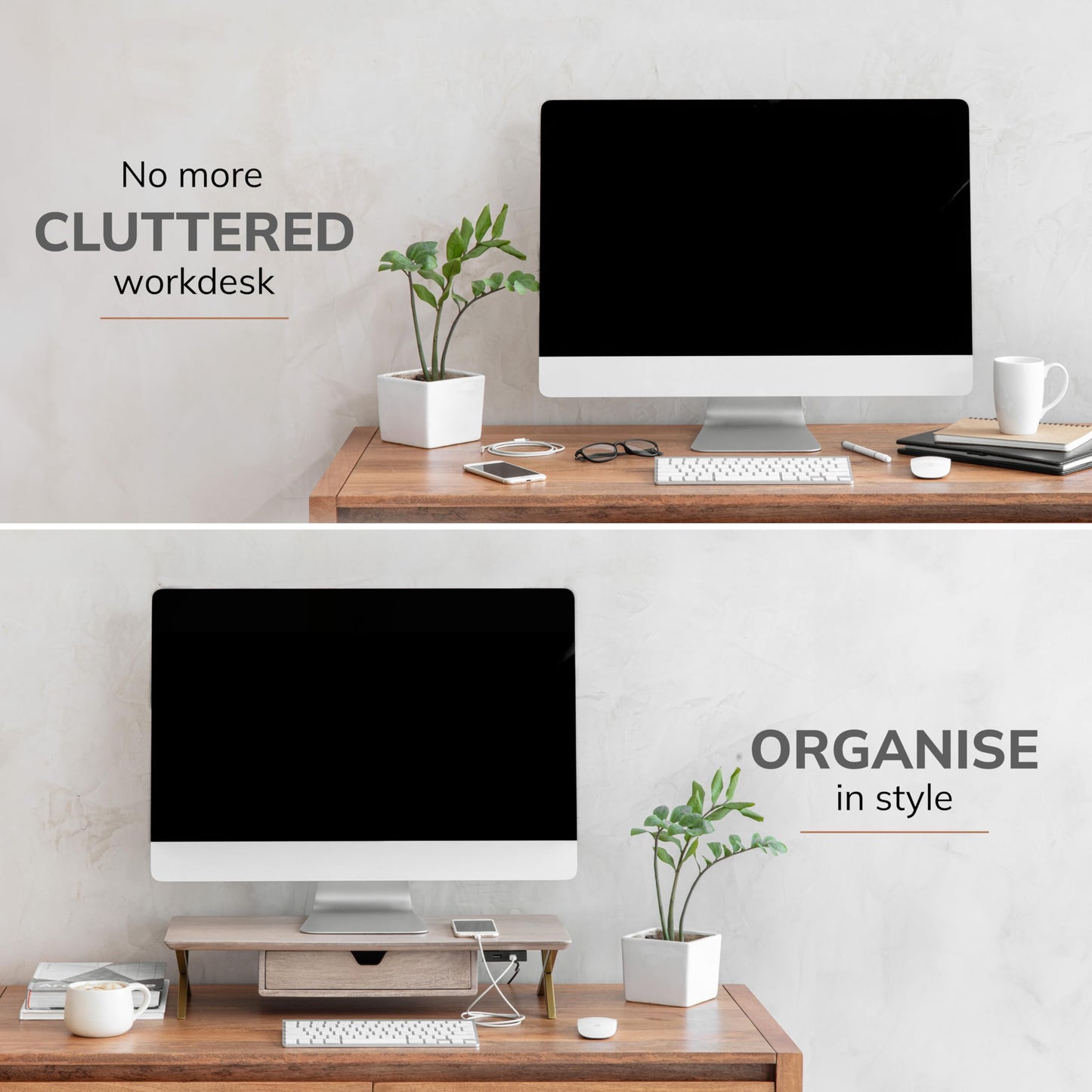 Anji Mountain Monitor Stand - Desktop Organizer & Laptop Riser, Ergonomic Monitor Riser, Space-Saving Monitor Stand for Desk, Durable Construction