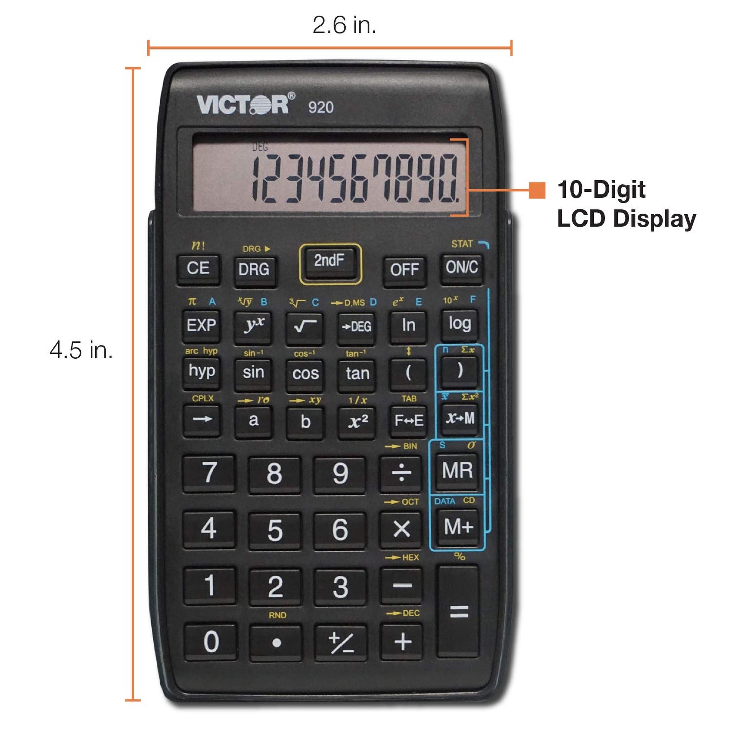 Victor 920 Compact Scientific Calculator with Hinged Case, 10-Digit LCD