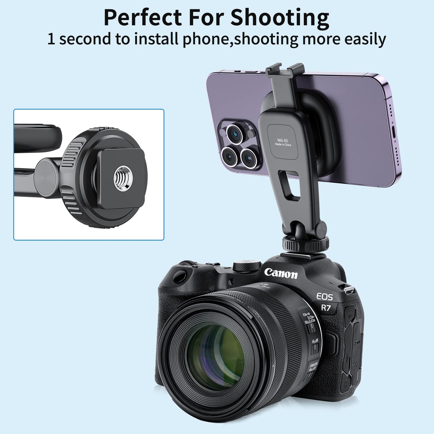 VRIG MG-03 Magnetic Phone Tripod Mount,Tripod Mount for Magsafe w Cold Shoe for iPhone 17.16.15.14.13.12 Series,Magnetic Ring Compatible with All
