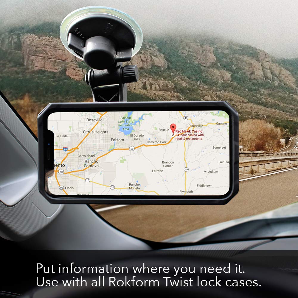 Rokform - Adjustable Windshield Phone Mount Secured by Strong Suction Cup Base, 210 Degrees of Tilt and 360 Degree of Rotation Phone Holder Compatible